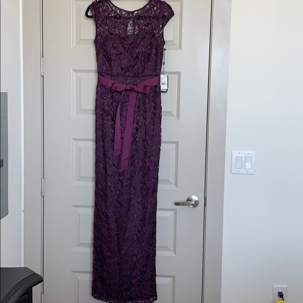 Adrianna Papell Purple Lace Floor Length Gown